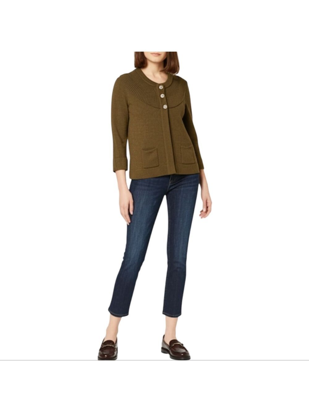 Sundance Olive Green LambsWool Blend Big Button Cropped Sweater Jacket Small